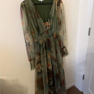Baltic Born Green Floral Long Sleeve Dress